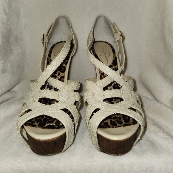 Jessica Simpson Nude Color Cobra Stamped Snake Heels - Picture 1 of 6